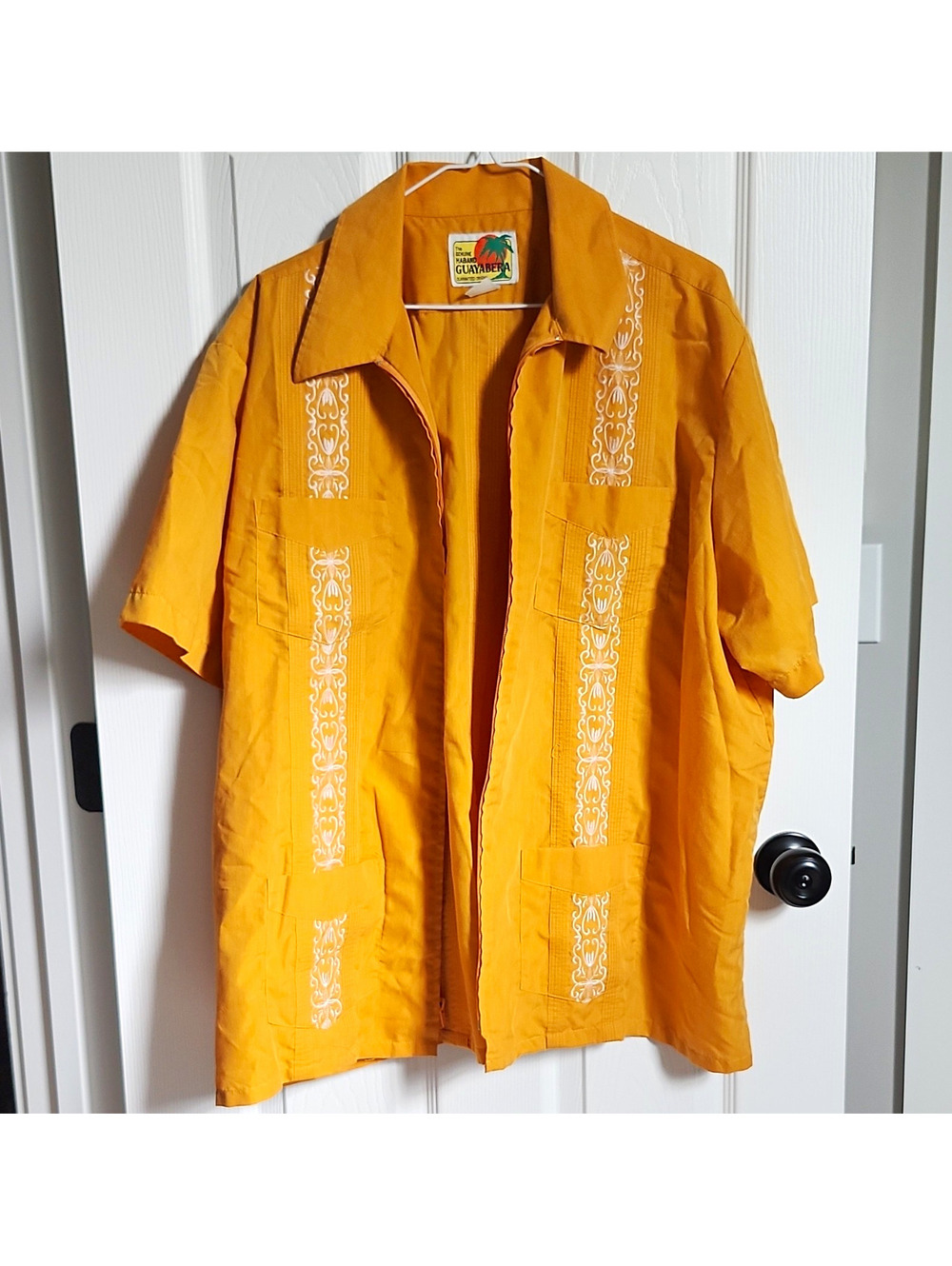 Haband Guayabera Men's 2X Gold Cotton Canvas Short Sleeve Zip Shirt